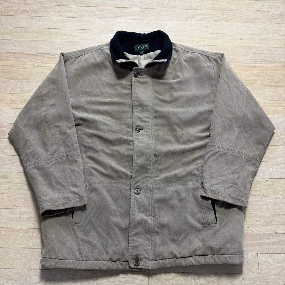 J Crew Vintage Tan Micro Suede Barn Jacket Mens XL Quilted Lined Workwear Coat